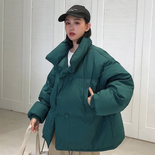 Korean Style 2019 Winter Jacket Women Stand Collar Solid Black White ...
