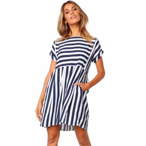 Black Striped Casual Dress Blue (Black Striped Casual Dress Blue) by ...