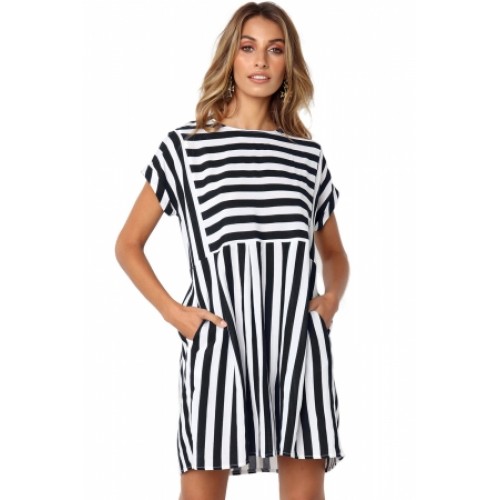 Black Striped Casual Dress Blue (Black Striped Casual Dress Blue) by ...