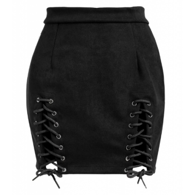 Lace Up Faux Suede Mini Skirt - Black (Lace Up Faux Suede Mini Skirt ...