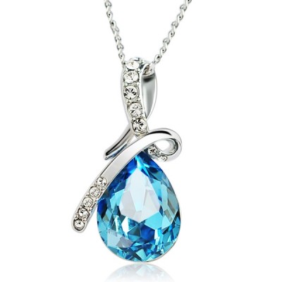 Sparking Waterdrop Rhinestoned Pendant Necklace For Women