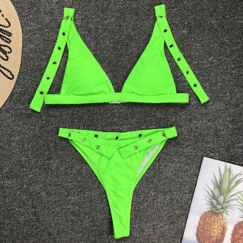 Neon Green High Waist bikini 2019 Adjust Strap Swimsuit women Thong ...