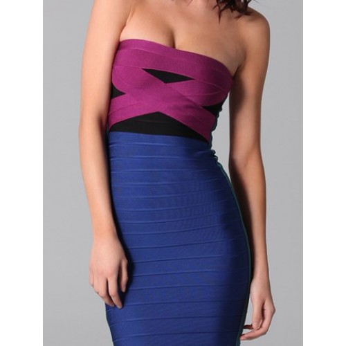 Elegant Women s Color Block Strapless Bodycon Bandage Dress (Elegant ...