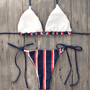 Push-up Low Waist Striped Bikini Set Padded Swimsuit (Push-up Low Waist ...