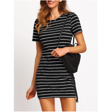 Striped Fitted Tee Dress Black and White (Striped Fitted Tee Dress ...