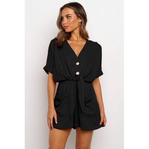 Army Green V Neck Tunic Romper with Pockets Rust Black (Army Green V ...