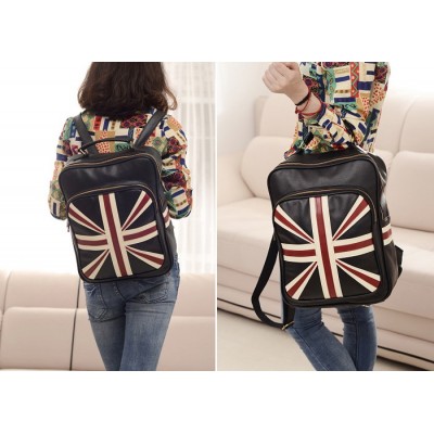British Style Women's Satchel With Flag Print and PU Leather Design