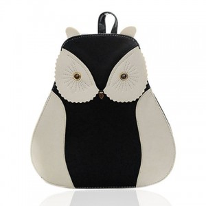 Stylish Women's Satchel With Owl Pattern and Color Block Design