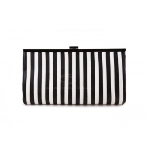 Casual and Trendy Style Women's Clutch With Stripes and Clip-Lock Closure Design Black