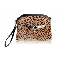 Fashion Women's Clutch Bag With Leopard Print and Metallic Design