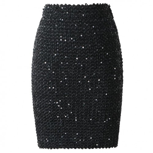 Sequined Patchwork Shinny Pencil Mini Skirts High Waist Black Party ...