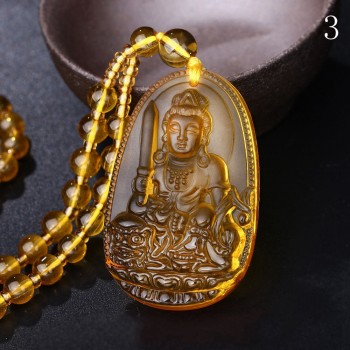 Citrine Necklace Natural Stone Pendant Buddha Guardian Ball Chain Lucky ...