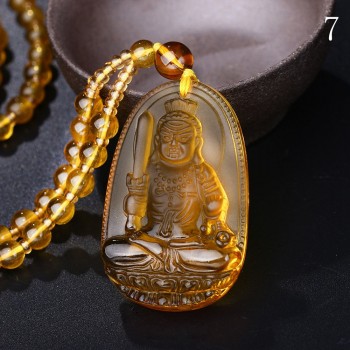 Citrine Necklace Natural Stone Pendant Buddha Guardian Ball Chain Lucky ...