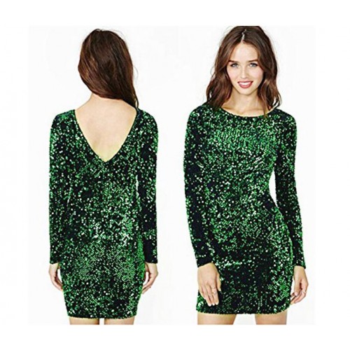 Green Sequin Dress Slim Fit Backless Bodycon (Green Sequin Dress Slim ...