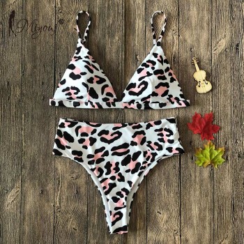 Leopard Bikini High Waist Push Up Swimsuit Female Print Swimwear Yellow Bathing Suit Women Floral Bikini Set