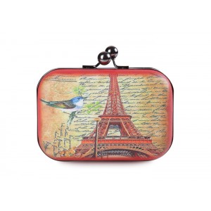 Party Women's Evening Bag With Eiffel Tower Print and Kiss-Lock Closure Design