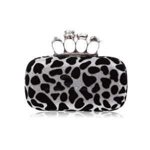 Party Women's Evening Bag With Rhinestone and Leopard Print Design
