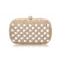 Party Women's Evening Handbag With Rhinestones and Solid Color Design