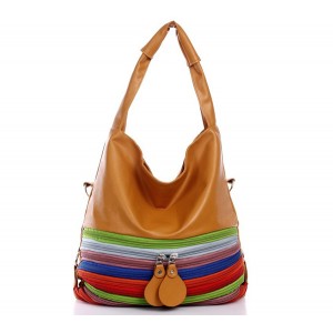Fashion Women's Shoulder Bag With Multilayer Zippers and PU Leather Design