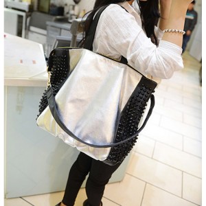 Stylish Women's Shoulder Bag With Rivets ans Sparkling Glitter Design