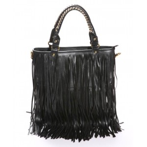 Stylish Black Tassel Embellished and Zipper Design Handbag For Female