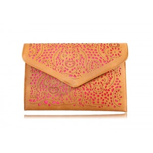 Stylish Style Casual Women's Clutch With Candy Color Openwork and Magnetic Closure Design