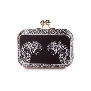 Stylish Women's Evening Bag With Leopard Pattern and Kiss-Lock Closure Design