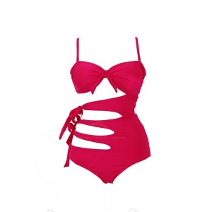 Bow Tie Solid Color Sexy Style Spandex Bikini Swimming Suit For Women