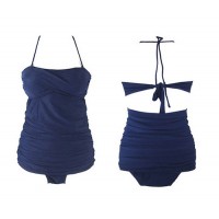 Crossed Bandage Wrinkled Slimming Beach One-Piece Nylon Solid Color Swimwear For Women