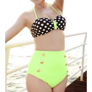 High Waisted Sexy Women's Halterneck Polka Dot Two-piece Swimsuit