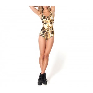 Low-Cut Egyptian Sphinx Print Backless Beach Polyester Color Matching One-Piece Swimwear For Women