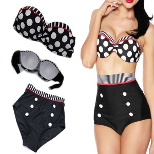 Polka Dot Double-Breasted Spandex Sexy Halter Swimsuit For Women