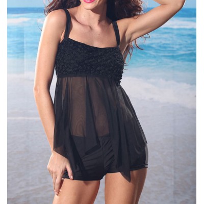 Solid Color Lace Splicing Sweet and Charming Swimsuit For Women