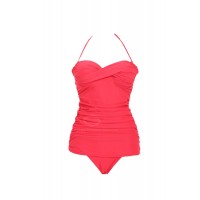 Stunning Halter Solid Color Wrapped Design One-Piece Bikini Dacron Swimming Wear For Women