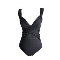 Stylish Solid Color Warpped Design One-Piece Dacron Swimming Wear For Women