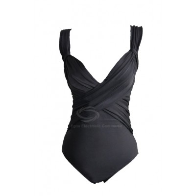 Stylish Solid Color Warpped Design One-Piece Dacron Swimming Wear For Women