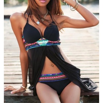 Tempting Halterneck Print Cut Out Polyester Swimwear For Women