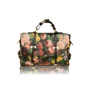 British Style Vintage Casual Women's Tote Bag With Floral Print Buckle and Oil Painting Design