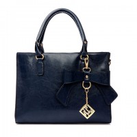 Elegant Women's Tote Bag With Bow and Metal Pendant Design