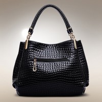 Elegant Women's Tote Bag With Crocodile Print and Solid Color Design