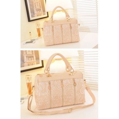 Elegant Women's Tote Bag With Solid Color Lace and Zipper Design