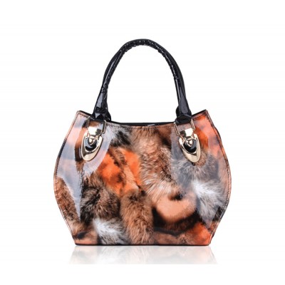 Fashion Women's Tote Bag With Animal Print and Patent Leather Design