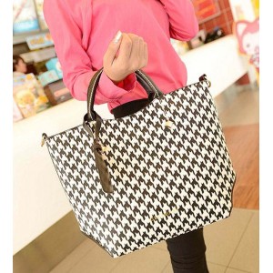 Fashion Women's Tote Bag With Houndstooth and Rivets Design