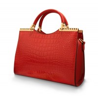 Fashionable Women's Tote Bag With Crocodile Print and Solid Color Design