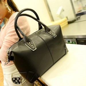 Korean Style Women's Tote Bag With Solid Color and Rivets Design