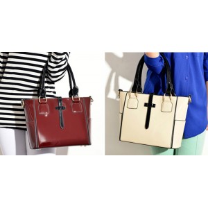Office Women's Tote Bag With Color Matching and Patent Leather Design
