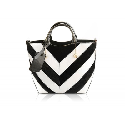 Pretty Women's Tote Bag With Striped and Stitching Design