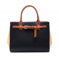 Retro Style Women's Tote Bag With Color Block and Buckle Design