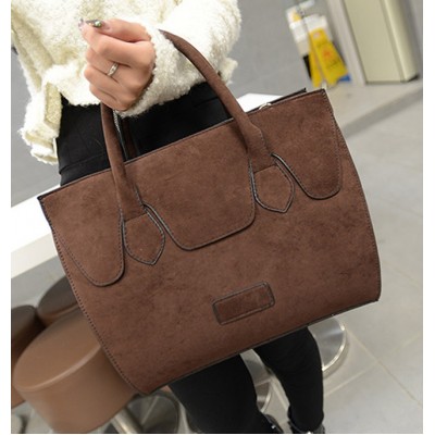 Retro Style Women's Tote Bag With Suede and Solid Color Design