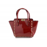 Trendy Women's Tote Bag With Rivets and Patent Leather Design